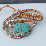 5 Wraps Bracelet Ocean Stone Handwoven Amazonite Leather Boho Jewelry