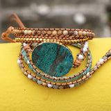 5 Wraps Bracelet Ocean Stone Handwoven Amazonite Leather Boho Jewelry