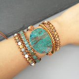 5 Wraps Bracelet Ocean Stone Handwoven Amazonite Leather Boho Jewelry