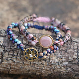 Lapis Lazuli Pink Queen Snail Shell Charm Wrap Bracelet Women