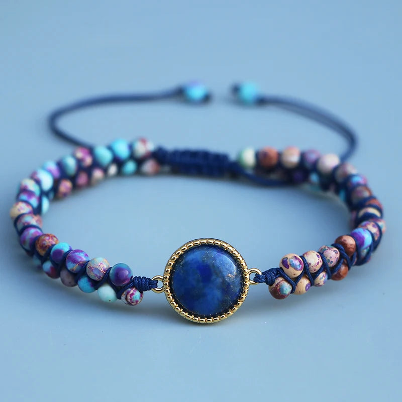 Lapis Lazuli Pink Queen Snail Shell Charm Wrap Bracelet Women