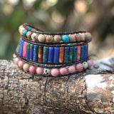 Natural Stone Beads Leather Cuff Bracelet Women