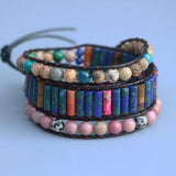 Natural Stone Beads Leather Cuff Bracelet Women