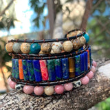 Natural Stone Beads Leather Cuff Bracelet Women
