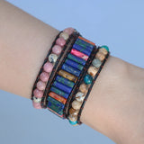 Natural Stone Beads Leather Cuff Bracelet Women