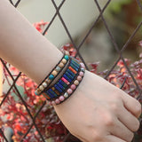Natural Stone Beads Leather Cuff Bracelet Women