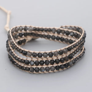 Labradorite Long Bead Bracelet 4MM Wax Rope Couple Jewelry