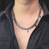EDY Punk Hip Hop Stainless Steel Cuban Chain Small Cross Pendant Necklace