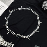EDY Punk Hip Hop Stainless Steel Cuban Chain Small Cross Pendant Necklace