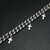 EDY Punk Hip Hop Stainless Steel Cuban Chain Small Cross Pendant Necklace