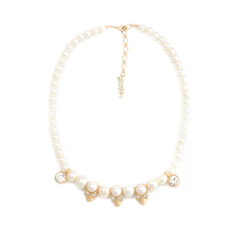 Hip Hop Punk Diamond Pearl Skull Necklace for Men Women