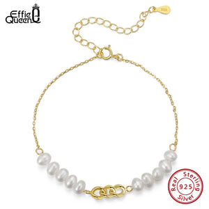 14K Freshwater Pearl Bracelet 925 Silver Chain Bracelet