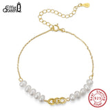 14K Freshwater Pearl Bracelet 925 Silver Chain Bracelet