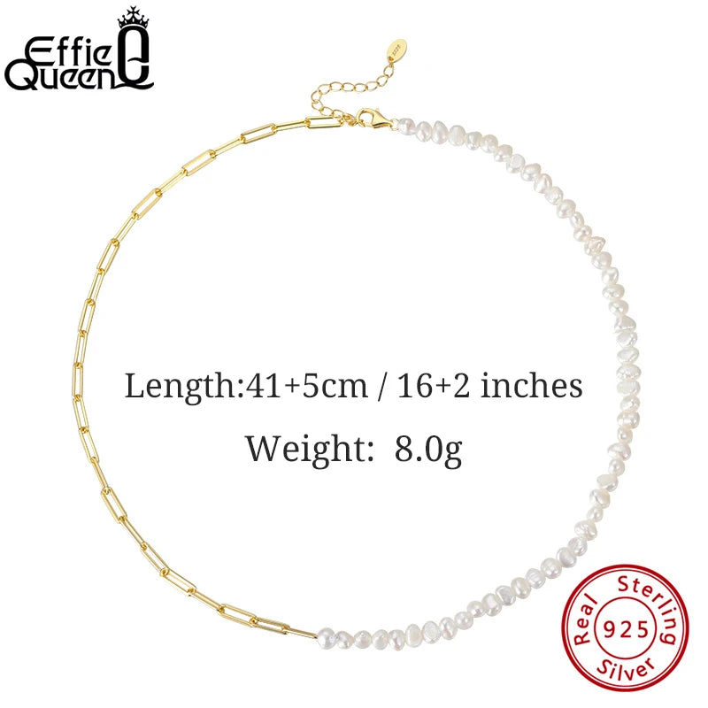 14K Freshwater Pearl Choker Necklace Women 925 Silver Chain GPN13