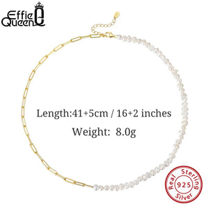 14K Paper Clip Chain Necklace with Pearl