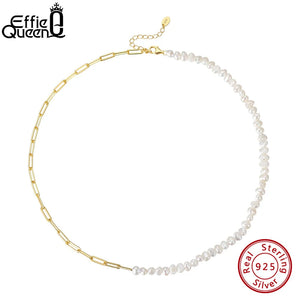 14K Paper Clip Chain Necklace with Pearl