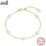 925 Silver Freshwater Pearl Chain Bracelet for Women GPB08