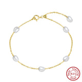 925 Silver Freshwater Pearl Chain Bracelet for Women GPB08