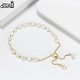 925 Silver Baroque Pearl Bracelet 14K Chain Link Adjustable Women Jewelry
