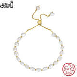 925 Silver Baroque Pearl Bracelet 14K Chain Link Adjustable Women Jewelry