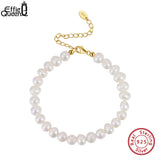 925 Silver Freshwater Pearl Bracelet 14K Chain Jewelry GPB10