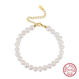 925 Silver Freshwater Pearl Bracelet 14K Chain Jewelry GPB10