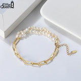 925 Silver Paperclip Chain Pearl Double Strand Bracelet