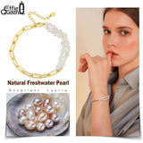 925 Silver Paperclip Chain Pearl Double Strand Bracelet