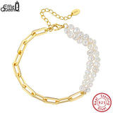 925 Silver Paperclip Chain Pearl Double Strand Bracelet