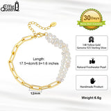925 Silver Paperclip Chain Pearl Double Strand Bracelet