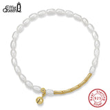 S925 Silver Freshwater Pearl Bracelet 14K Bamboo Chain Women Jewelry