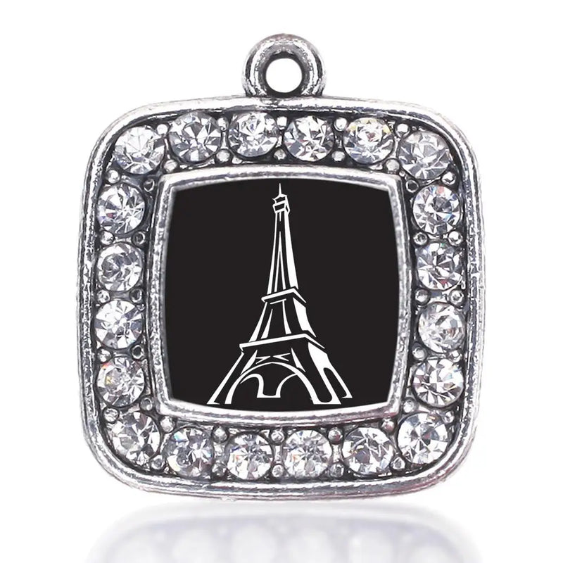 Eiffel Tower Circle Charm Antique Silver Plated