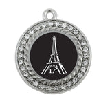 Eiffel Tower Circle Charm Antique Silver Plated