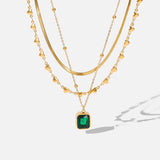 316L Stainless Steel Green Crystal Pendant Necklace For Women