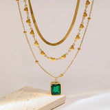 316L Stainless Steel Green Crystal Pendant Necklace For Women