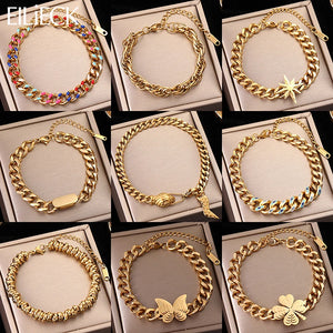 316L Stainless Steel Butterfly Clover Chain Bracelet For Women