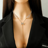 316L Stainless Steel Butterfly Pearl Long Pendant Necklace For Women