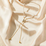 316L Stainless Steel Butterfly Pearl Long Pendant Necklace For Women