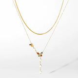 Colorful Butterfly Pearls Pendant Necklace For Women Girl 2 Layers