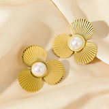 316L Stainless Steel Flower Pearl Butterfly Earrings Girl Ear Jewelry