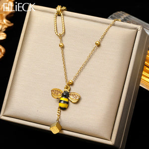 316L Stainless Steel Little Bee Pendant Necklace For Women Girl