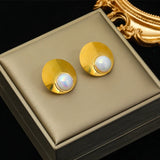 316L Stainless Steel Big Pearl Stud Earrings for Women