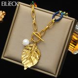 316L Stainless Steel Large Leaves Pendant Necklace for Women