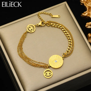 316L Stainless Steel Eye Charm Bracelet For Women Multi-layer Chains
