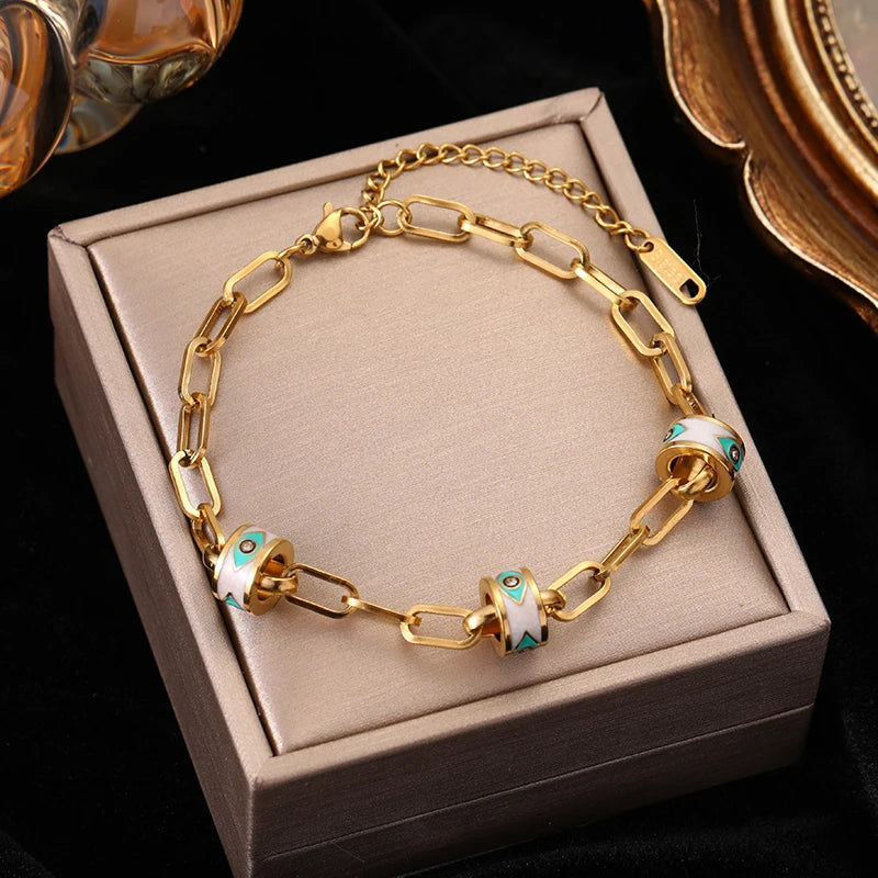 316L Stainless Steel Circle Charm Bracelet for Women Girl