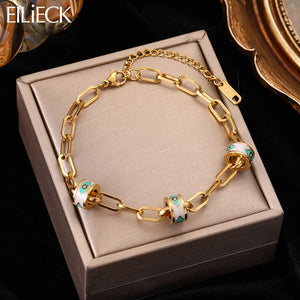 316L Stainless Steel Circle Charm Bracelet for Women Girl