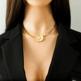316L Stainless Steel Geometric Pearl Chokers Necklace For Women Girl