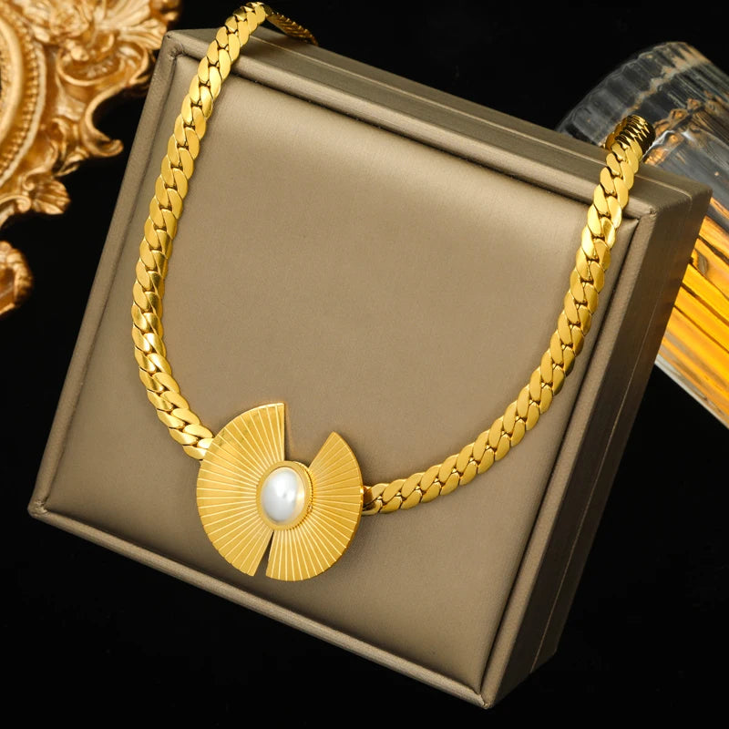 316L Stainless Steel Geometric Pearl Chokers Necklace For Women Girl