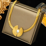 316L Stainless Steel Geometric Pearl Chokers Necklace For Women Girl