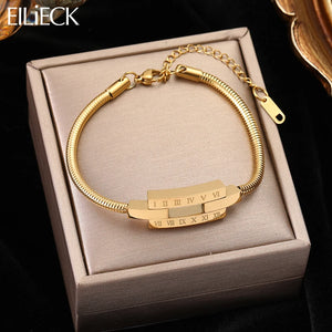 316L Stainless Steel Geometric Roman Numerals Bracelet for Women Girl